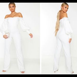 Pretty little things Bardot balloon sleeve corset jumpsuit new w/tags 4 white